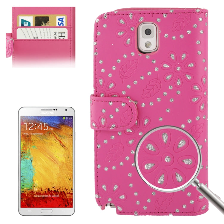 Diamond Palace Flower Pattern Horizontal Flip Soft Leather Case with Credit Card Slots for Galaxy Note III / N9000