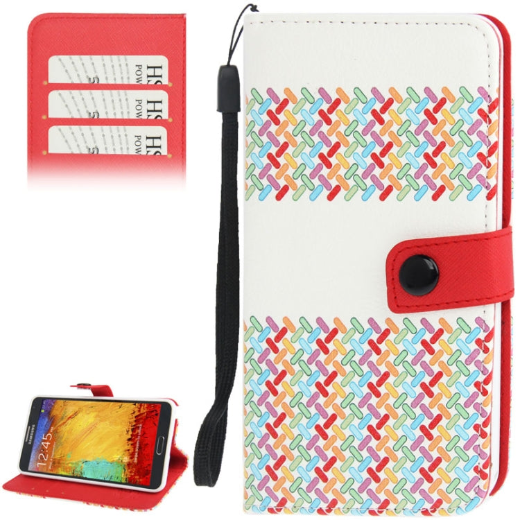 Colourful Weave Pattern Leather Case with Credit Card Slots & Holder & Lanyard for Galaxy Note III / N9000