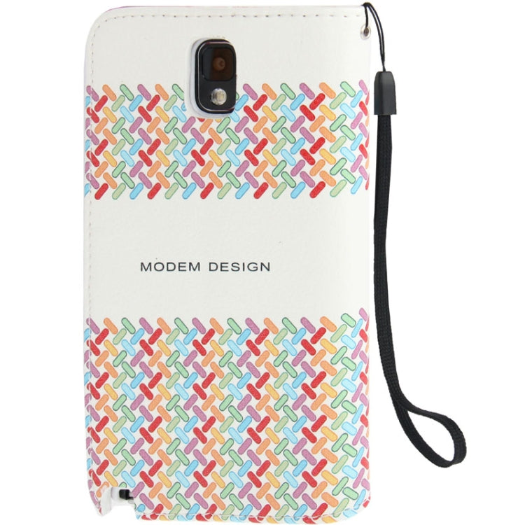 Colourful Weave Pattern Leather Case with Credit Card Slots & Holder & Lanyard for Galaxy Note III / N9000