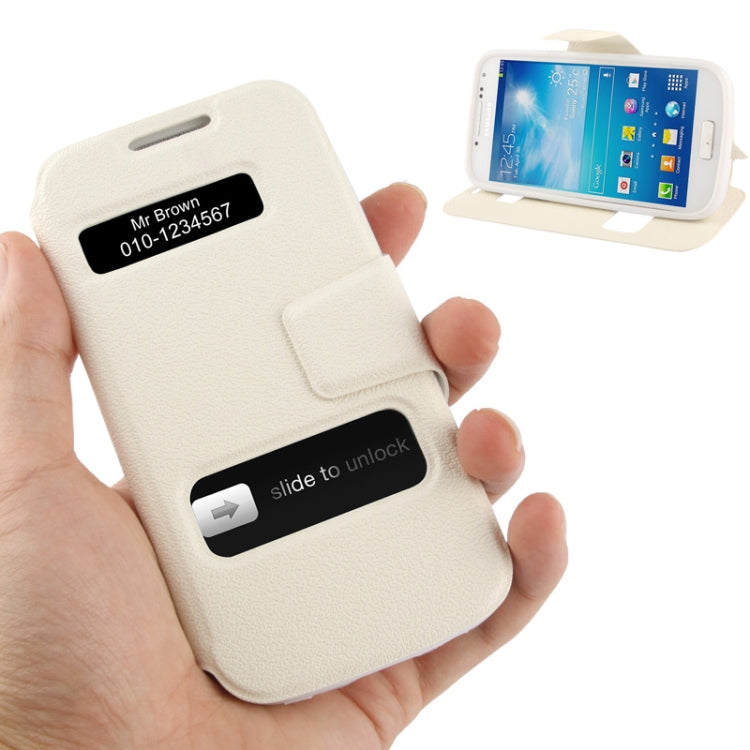 Pebble Texture Leather Case with Call Display ID & Holder for Galaxy S IV mini / i9190(White)