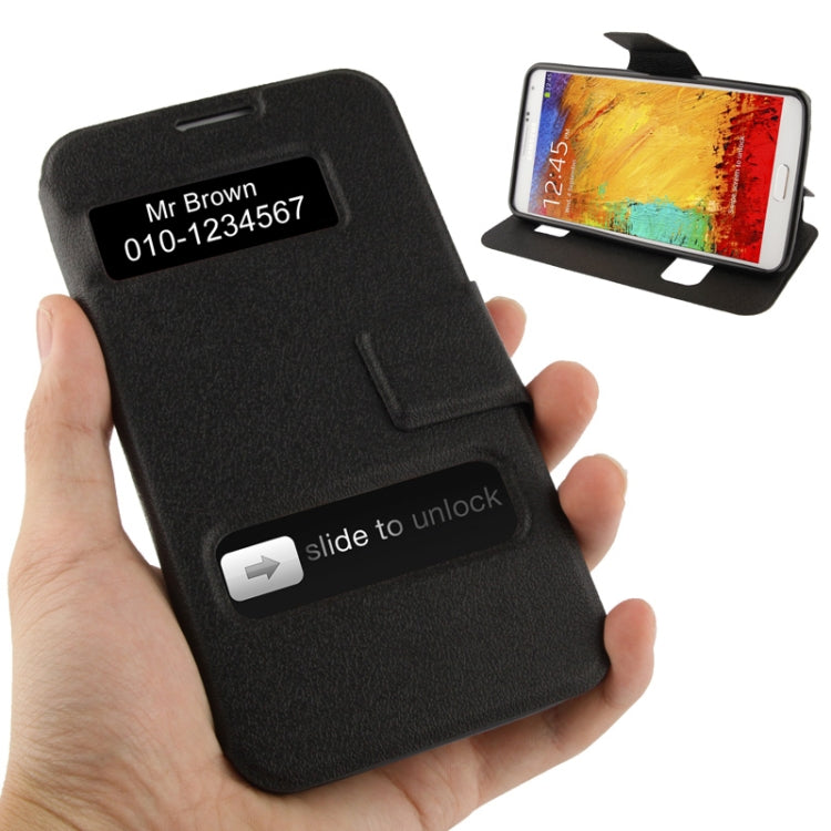 Pebble Texture Leather Case with Call Display ID & Holder for Galaxy Note III / N9000