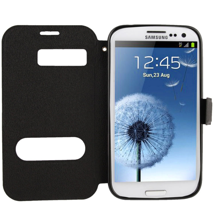 Pebble Texture Leather Case with Call Display ID & Holder for Galaxy S III / i9300(Black)