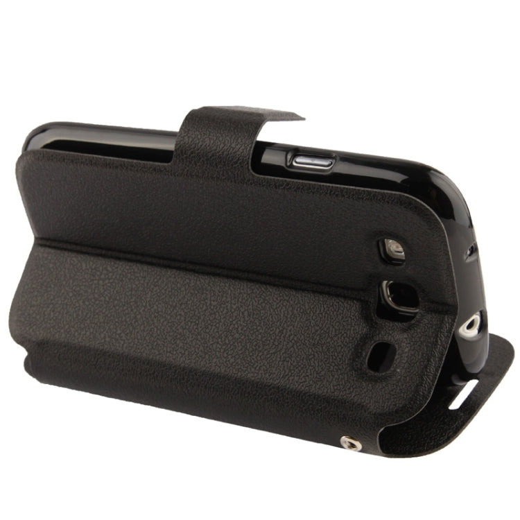 Pebble Texture Leather Case with Call Display ID & Holder for Galaxy S III / i9300(Black)