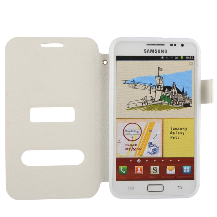 Pebble Texture Leather Case with Call Display ID & Holder for Galaxy Note / i9220 / N7000(White)