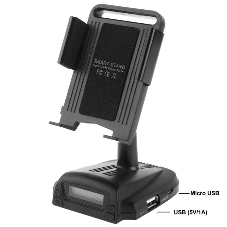 Smart Stand, Support Charge / Handsfree / FM Transmitter / TF Card / 360 Degree Rotation, Width: 56-84mm, For iPhone, Galaxy, Huawei, Xiaomi, Lenovo, Sony, LG, HTC and Other Smartphones(Black)