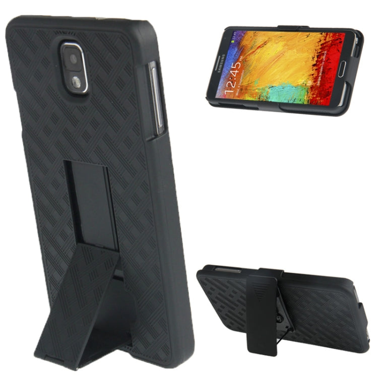 180 Degree Rotation Plastic Case + Plastic Back Cover with Belt Clip Stand for Galaxy Note III / N9000 (Black)