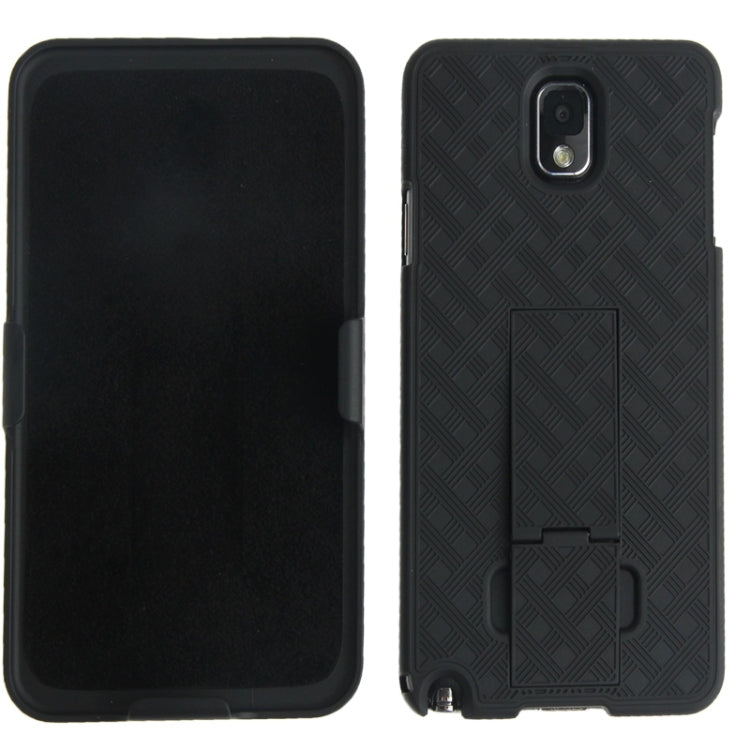 180 Degree Rotation Plastic Case + Plastic Back Cover with Belt Clip Stand for Galaxy Note III / N9000 (Black)