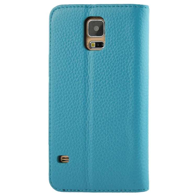 Litchi Texture Horizontal Flip Top-grain Genuine Leather Case with Holder for Galaxy S5 / G900