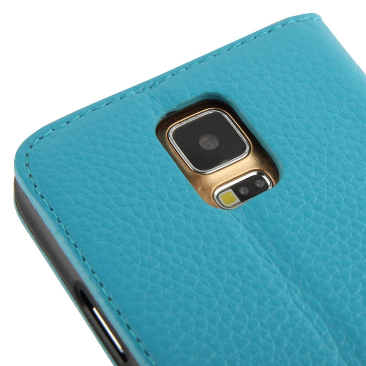 Litchi Texture Horizontal Flip Top-grain Genuine Leather Case with Holder for Galaxy S5 / G900