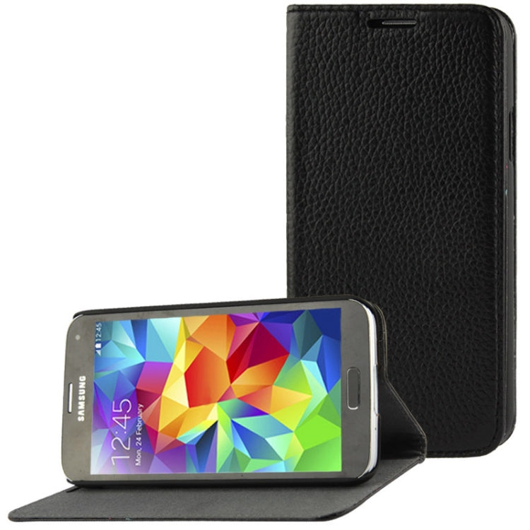 Litchi Texture Horizontal Flip Top-grain Genuine Leather Case with Holder for Galaxy S5 / G900