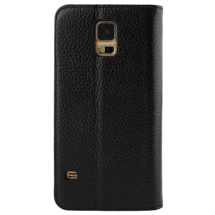 Litchi Texture Horizontal Flip Top-grain Genuine Leather Case with Holder for Galaxy S5 / G900