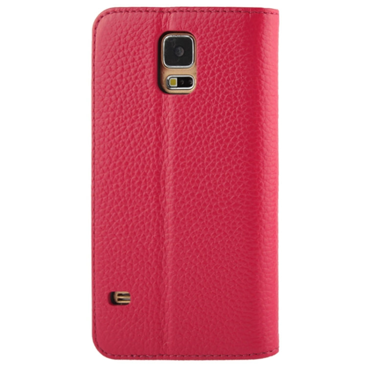 Litchi Texture Horizontal Flip Top-grain Genuine Leather Case with Holder for Galaxy S5 / G900