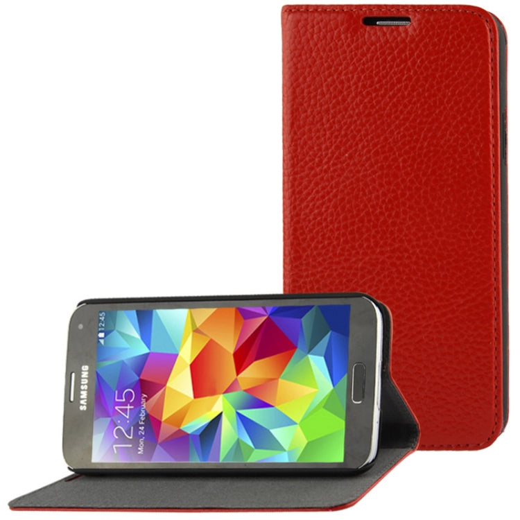 Litchi Texture Horizontal Flip Top-grain Genuine Leather Case with Holder for Galaxy S5 / G900