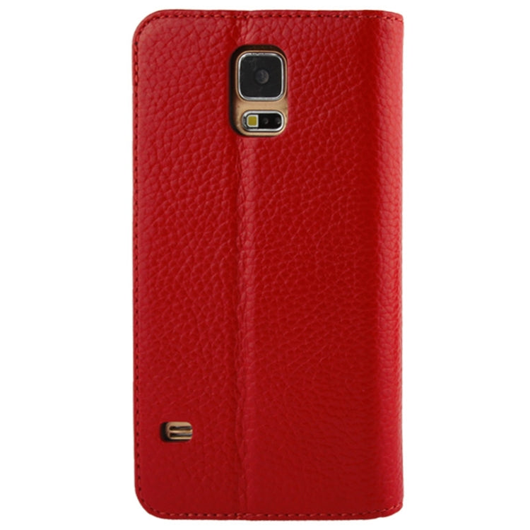 Litchi Texture Horizontal Flip Top-grain Genuine Leather Case with Holder for Galaxy S5 / G900