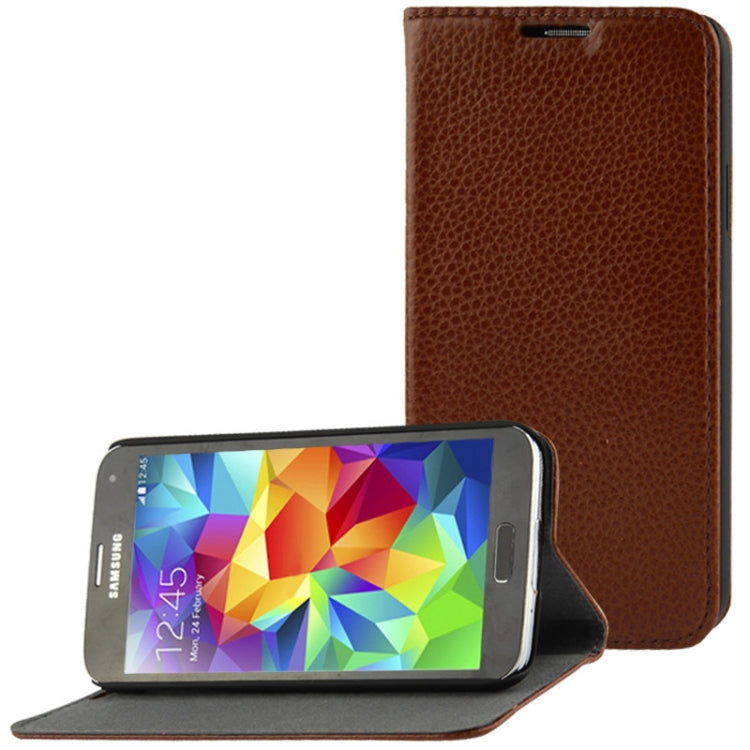 Litchi Texture Horizontal Flip Top-grain Genuine Leather Case with Holder for Galaxy S5 / G900