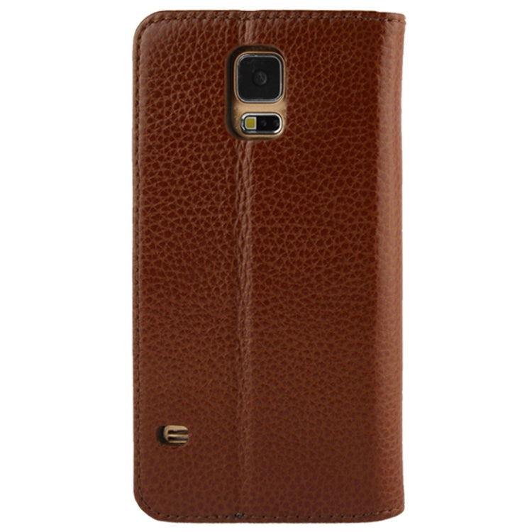 Litchi Texture Horizontal Flip Top-grain Genuine Leather Case with Holder for Galaxy S5 / G900