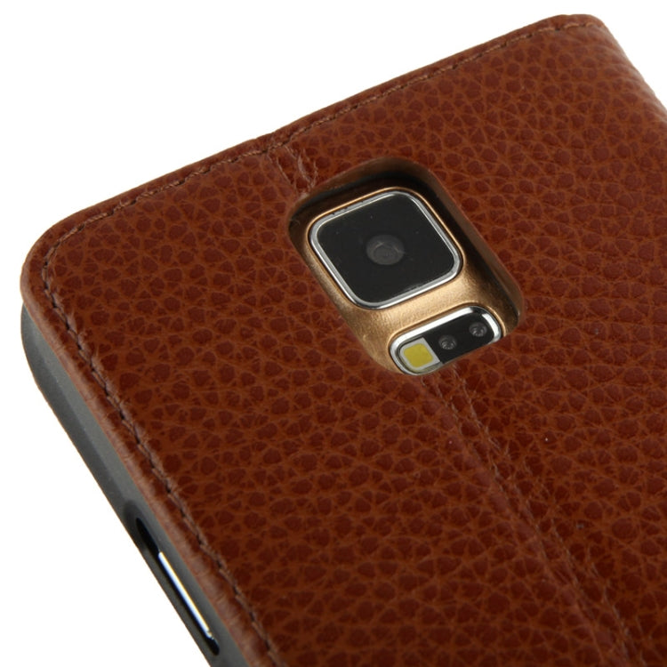 Litchi Texture Horizontal Flip Top-grain Genuine Leather Case with Holder for Galaxy S5 / G900