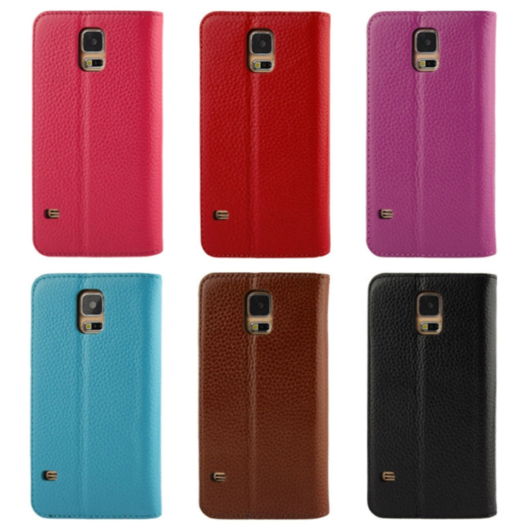 Litchi Texture Horizontal Flip Top-grain Genuine Leather Case with Holder for Galaxy S5 / G900