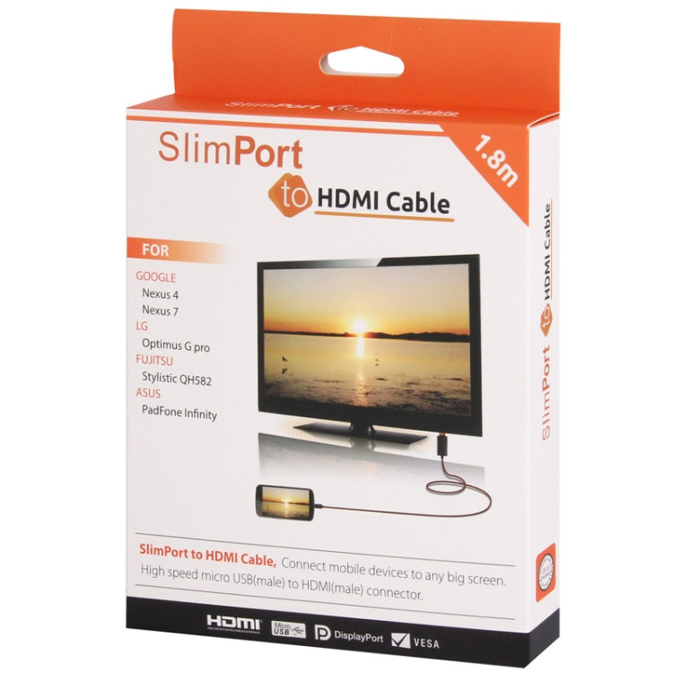 1.8m High Speed Micro USB Male SlimPort to HDMI Connector, For Google Nexus 4 / 7, LG Optimus G Pro / Fujitsu Stylistic QH582 / ASUS PadFone Infinity(Black)