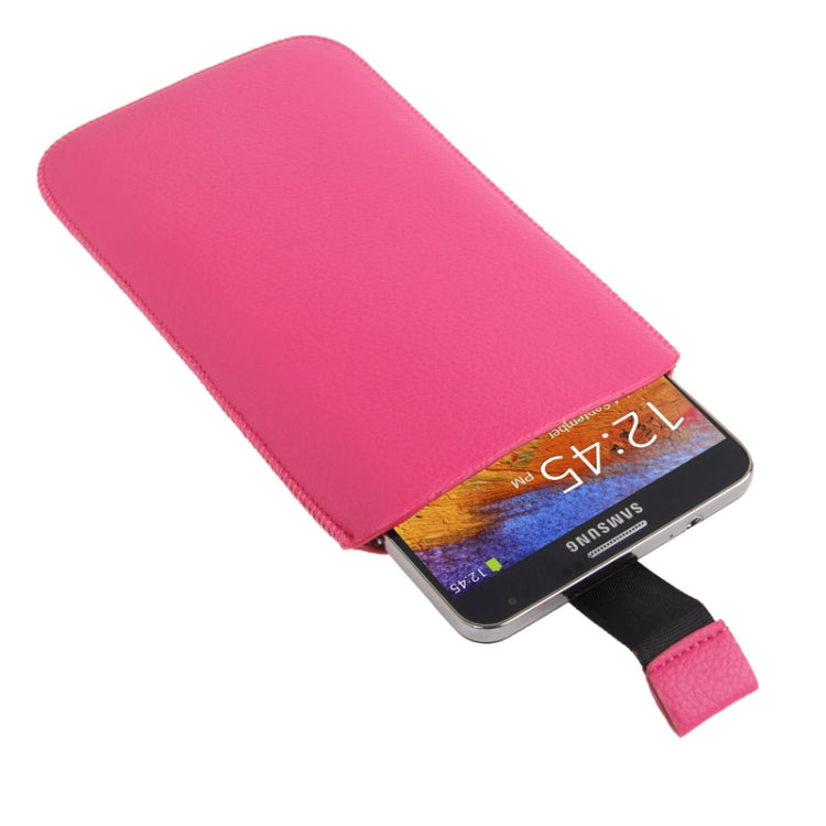Litchi Texture Leather Case Pocket Sleeve Bag with Pull Up Tab for iPhone 6 Plus & 6S Plus, iPhone 6S Plus, Galaxy S6 edge Plus / A8 / Note 5 / Note 4 / Note 3 / N9000 / Note II / N7100, Below 5.7 inch Device