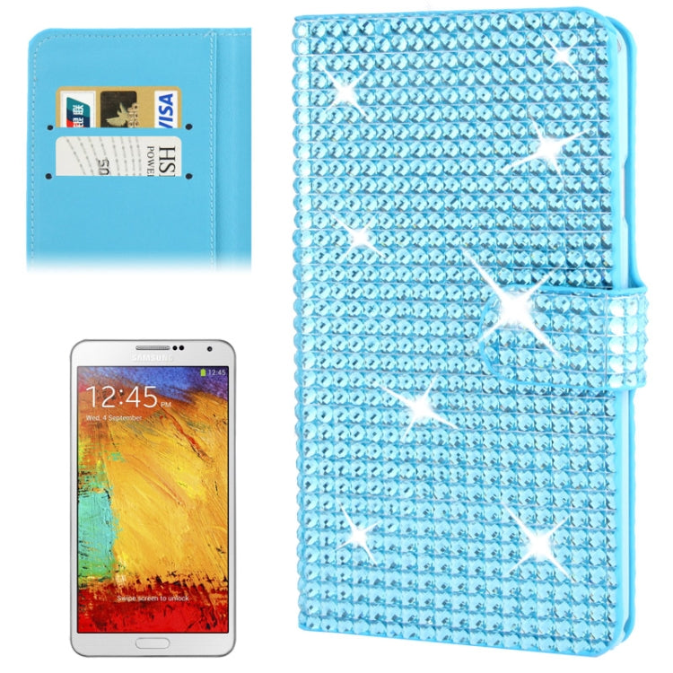 Rubbery Diamond Encrusted Horizontal Flip Leather Case with Credit Card Slots for Galaxy Note III / N9000