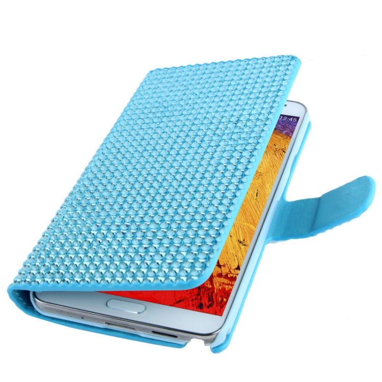 Rubbery Diamond Encrusted Horizontal Flip Leather Case with Credit Card Slots for Galaxy Note III / N9000