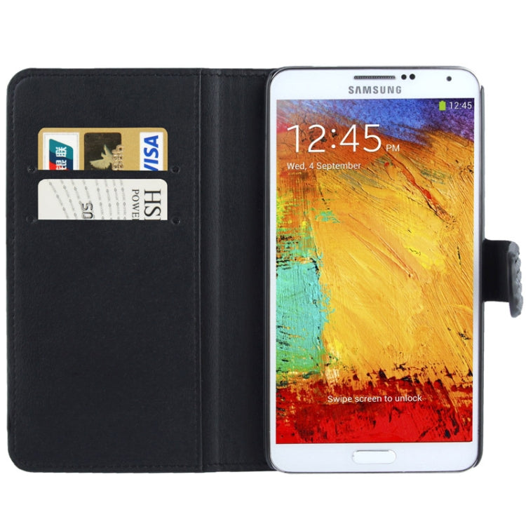 Rubbery Diamond Encrusted Horizontal Flip Leather Case with Credit Card Slots for Galaxy Note III / N9000
