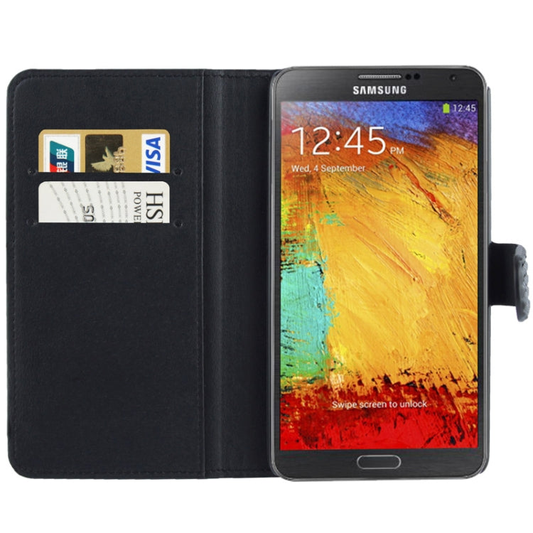 Rubbery Diamond Encrusted Horizontal Flip Leather Case with Credit Card Slots for Galaxy Note III / N9000