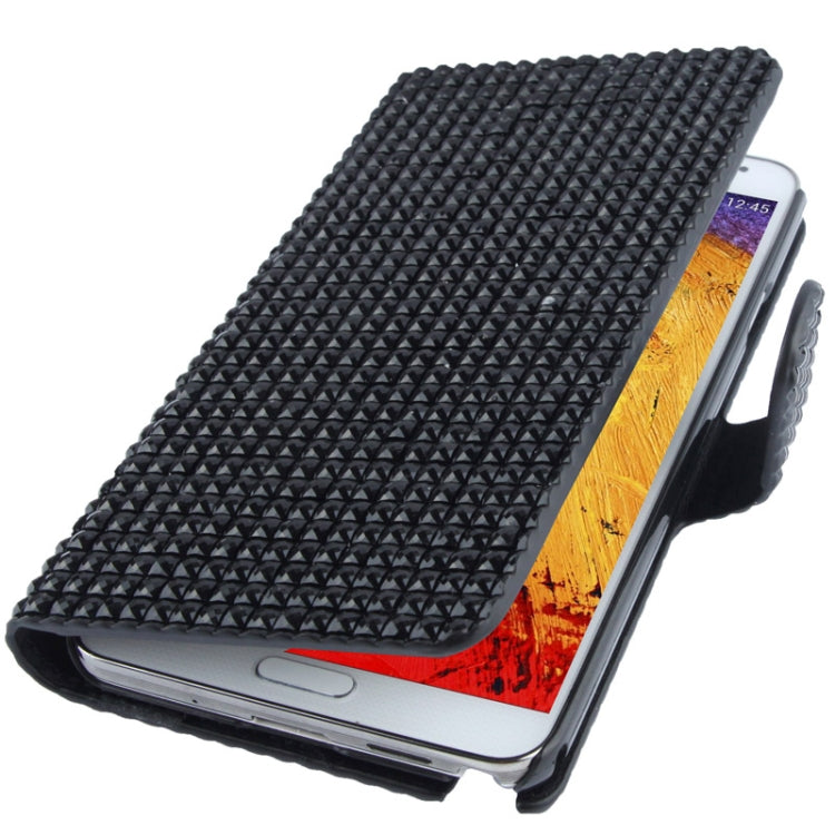 Rubbery Diamond Encrusted Horizontal Flip Leather Case with Credit Card Slots for Galaxy Note III / N9000