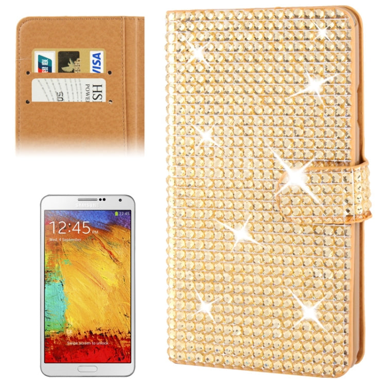 Rubbery Diamond Encrusted Horizontal Flip Leather Case with Credit Card Slots for Galaxy Note III / N9000