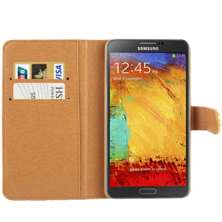 Rubbery Diamond Encrusted Horizontal Flip Leather Case with Credit Card Slots for Galaxy Note III / N9000