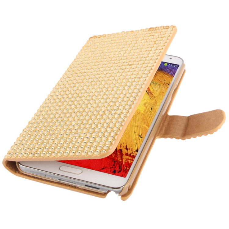 Rubbery Diamond Encrusted Horizontal Flip Leather Case with Credit Card Slots for Galaxy Note III / N9000