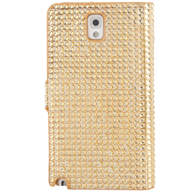 Rubbery Diamond Encrusted Horizontal Flip Leather Case with Credit Card Slots for Galaxy Note III / N9000