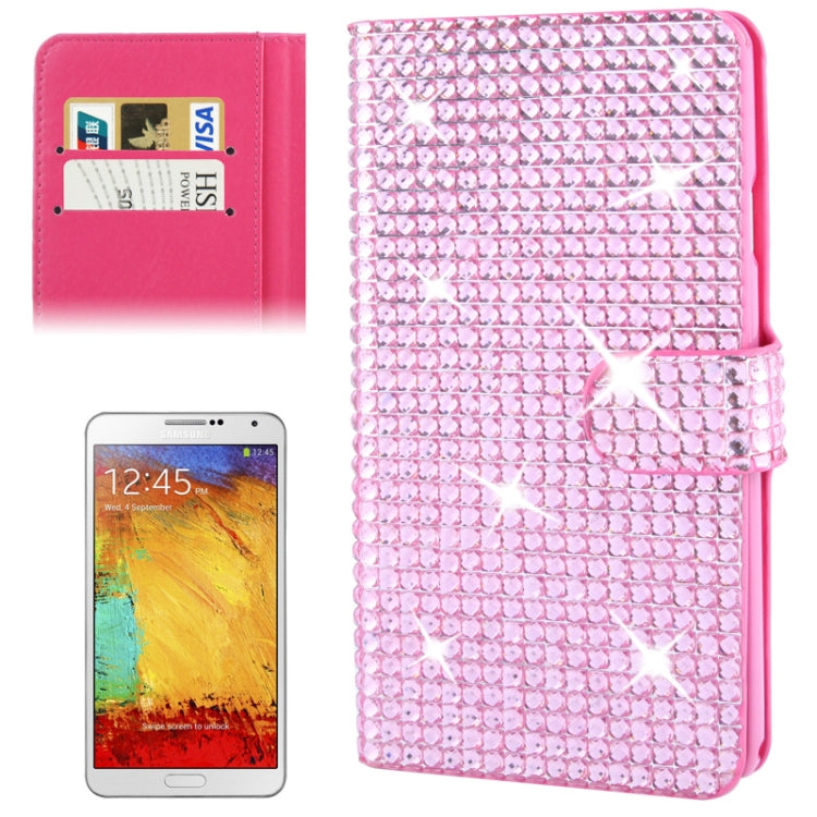 Rubbery Diamond Encrusted Horizontal Flip Leather Case with Credit Card Slots for Galaxy Note III / N9000