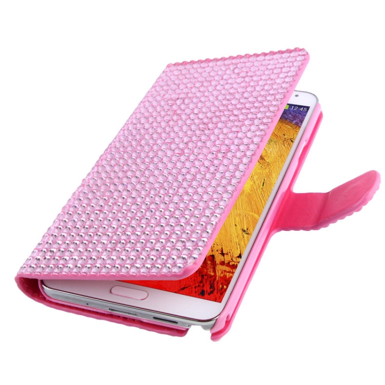 Rubbery Diamond Encrusted Horizontal Flip Leather Case with Credit Card Slots for Galaxy Note III / N9000