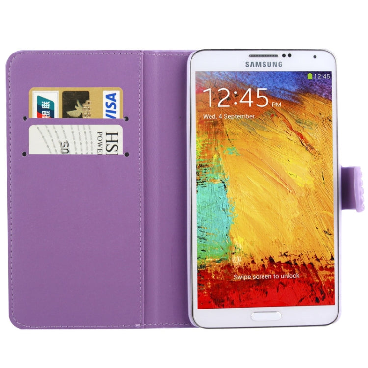Rubbery Diamond Encrusted Horizontal Flip Leather Case with Credit Card Slots for Galaxy Note III / N9000