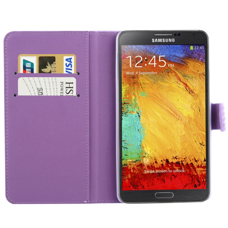 Rubbery Diamond Encrusted Horizontal Flip Leather Case with Credit Card Slots for Galaxy Note III / N9000