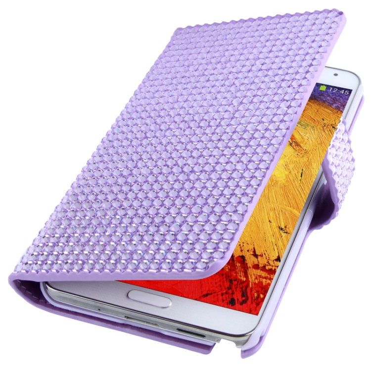 Rubbery Diamond Encrusted Horizontal Flip Leather Case with Credit Card Slots for Galaxy Note III / N9000
