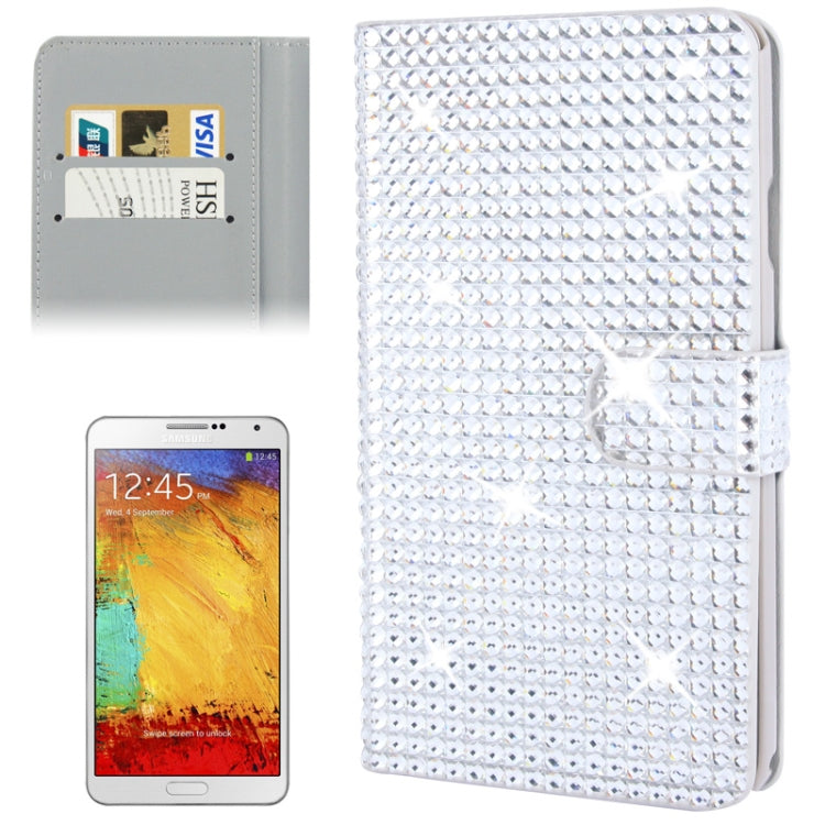Rubbery Diamond Encrusted Horizontal Flip Leather Case with Credit Card Slots for Galaxy Note III / N9000