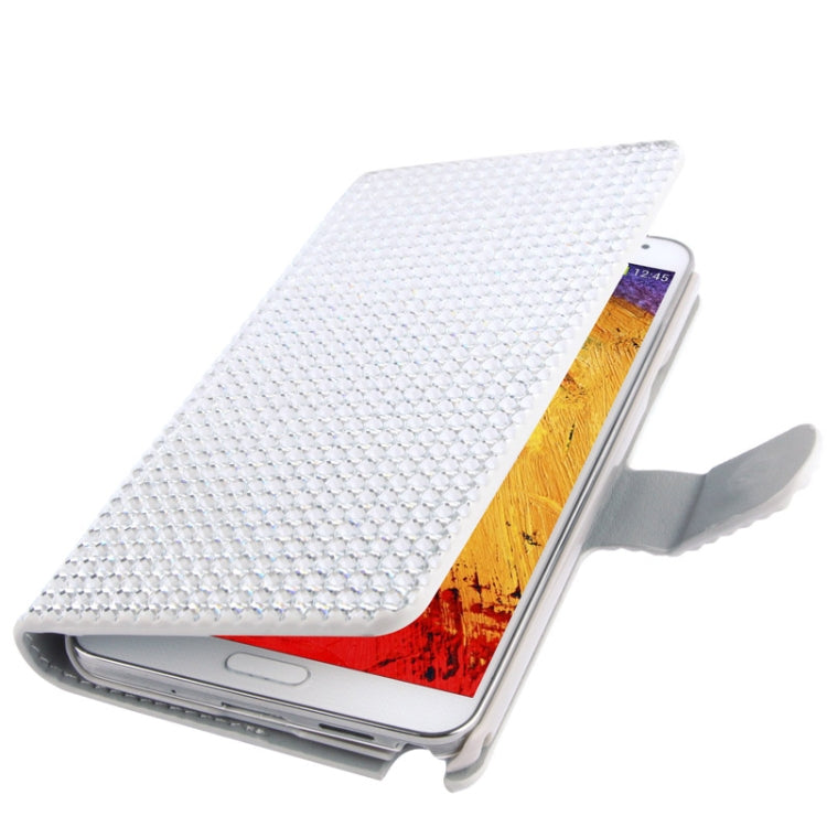 Rubbery Diamond Encrusted Horizontal Flip Leather Case with Credit Card Slots for Galaxy Note III / N9000