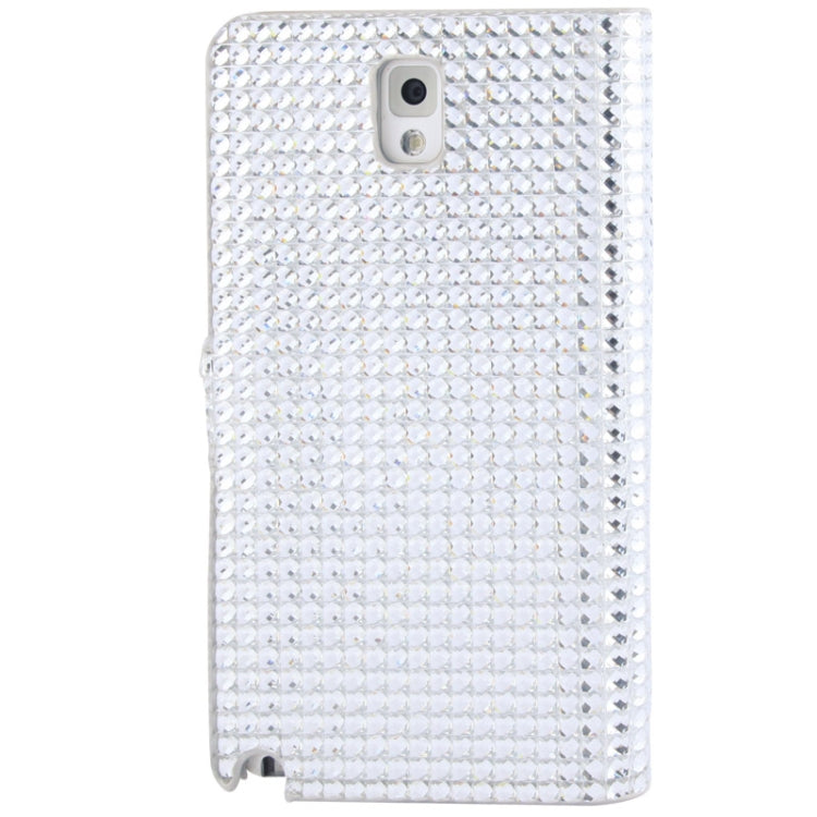 Rubbery Diamond Encrusted Horizontal Flip Leather Case with Credit Card Slots for Galaxy Note III / N9000