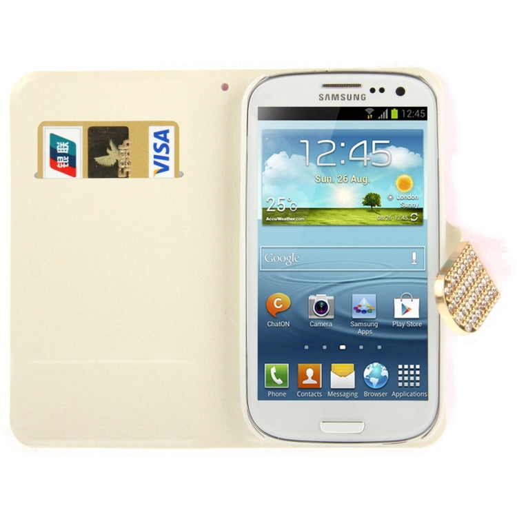 Diamond Encrusted Winter Warm Fur Leather Case with Credit Card Slot & Holder for Galaxy S III / i9300