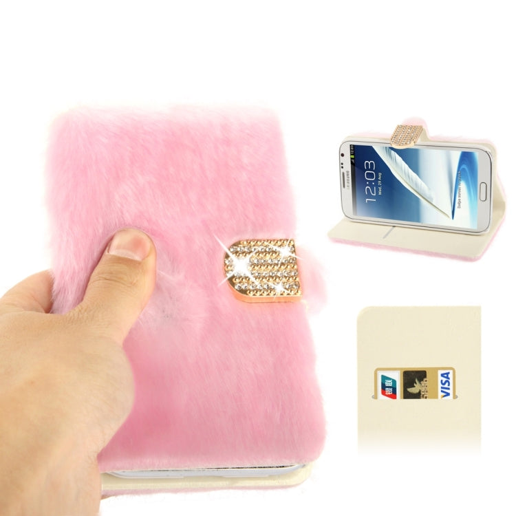 Diamond Encrusted Winter Warm Fur Leather Case with Credit Card Slot & Holder for Galaxy Note II / N7100