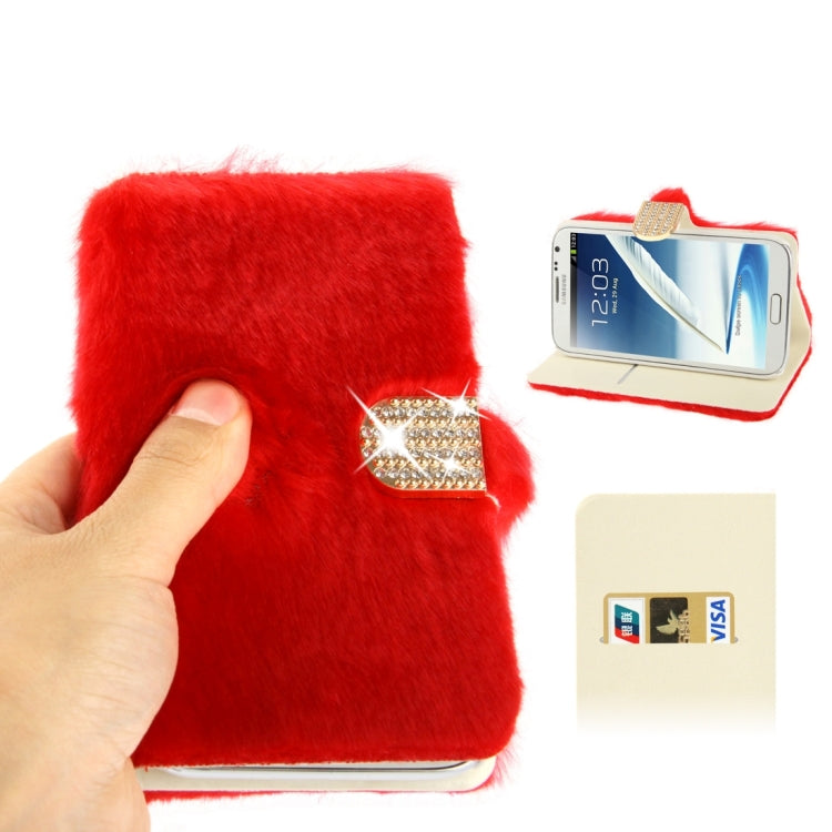 Diamond Encrusted Winter Warm Fur Leather Case with Credit Card Slot & Holder for Galaxy Note II / N7100