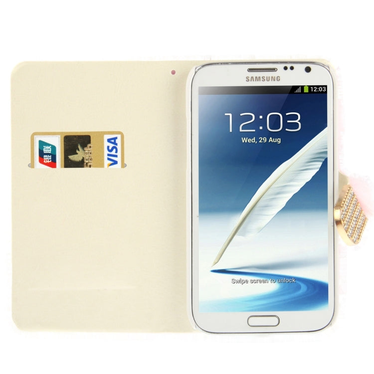 Diamond Encrusted Winter Warm Fur Leather Case with Credit Card Slot & Holder for Galaxy Note II / N7100
