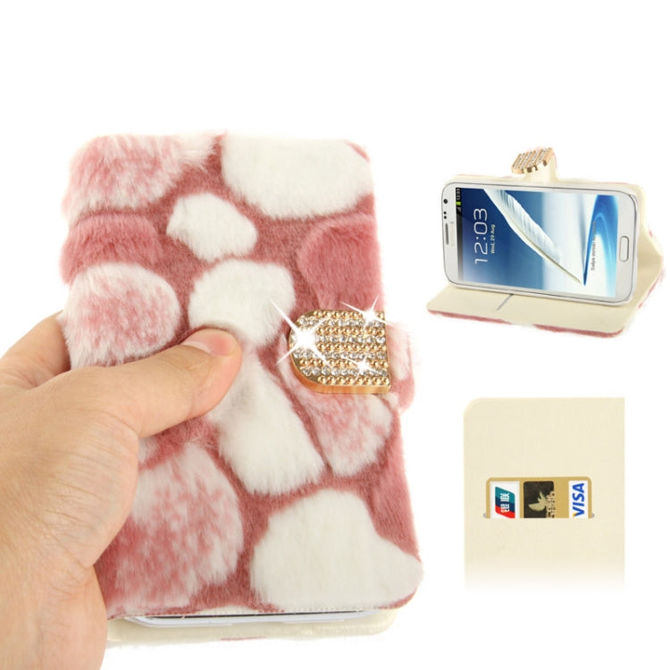 Spots Texture Diamond Encrusted Winter Warm Fur Leather Case with Credit Card Slot & Holder for Galaxy Note II / N7100