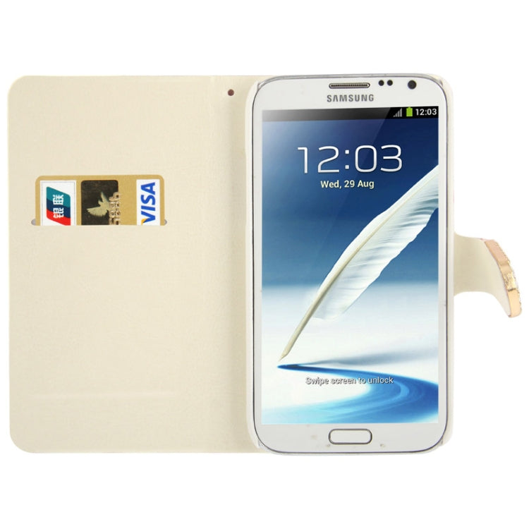 Spots Texture Diamond Encrusted Winter Warm Fur Leather Case with Credit Card Slot & Holder for Galaxy Note II / N7100
