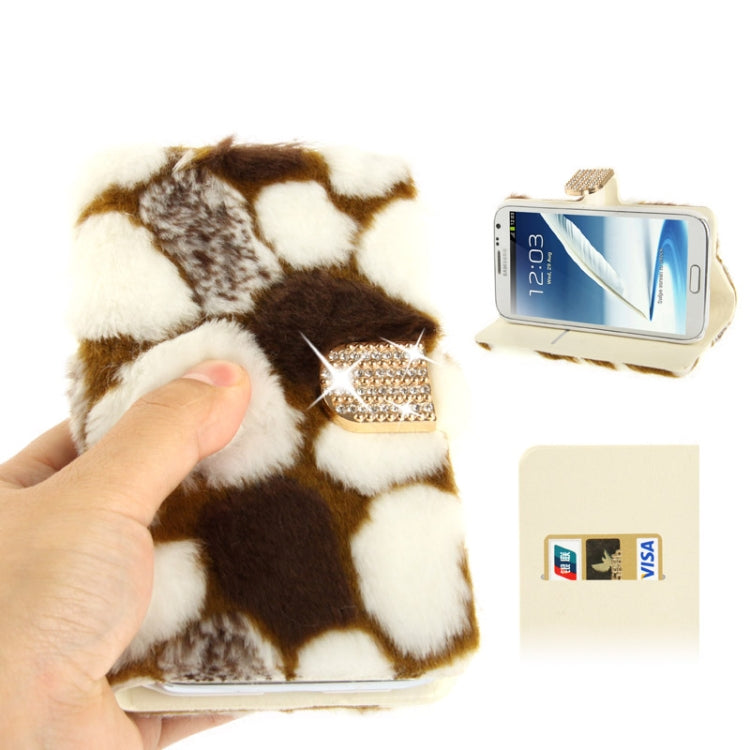 Spots Texture Diamond Encrusted Winter Warm Fur Leather Case with Credit Card Slot & Holder for Galaxy Note II / N7100