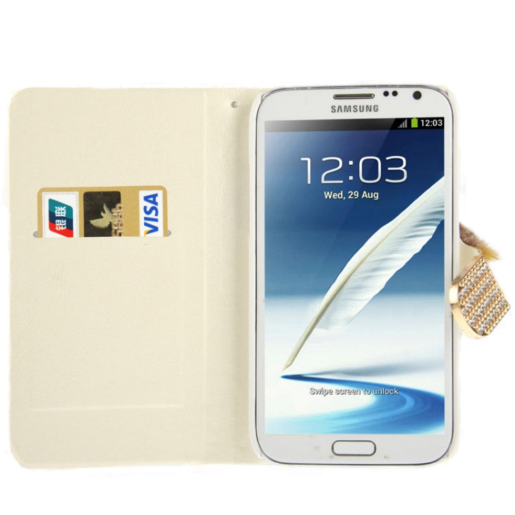 Spots Texture Diamond Encrusted Winter Warm Fur Leather Case with Credit Card Slot & Holder for Galaxy Note II / N7100