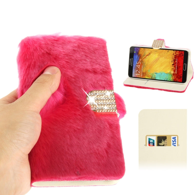 Diamond Encrusted Winter Warm Fur Leather Case with Credit Card Slot & Holder for Galaxy Note III / N9000
